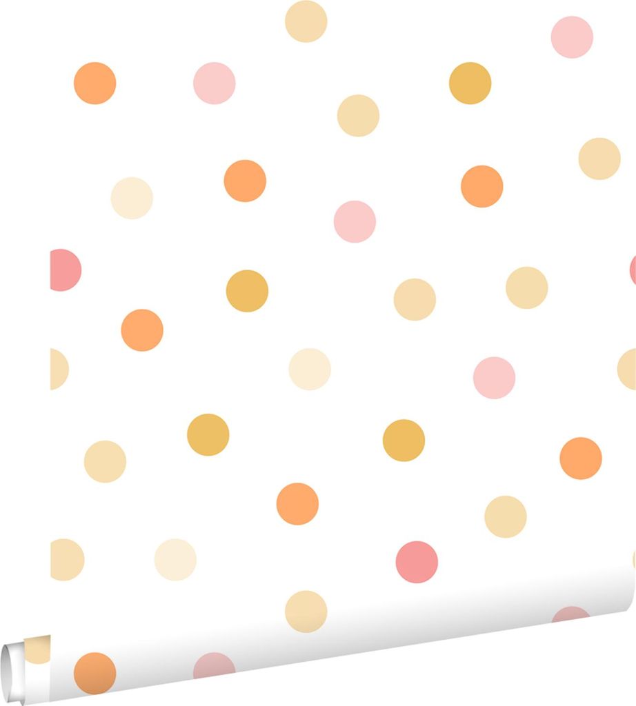 ESTAhome Tapete Punktmuster Gelb, Orange und Rosa 50 x 900 cm