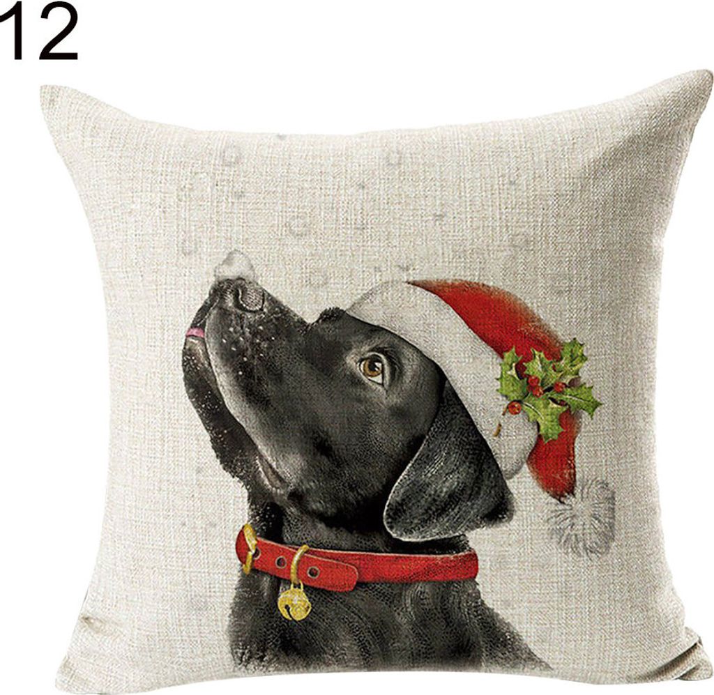 Weihnachten Animal Dog Leinen Kissen Kissen Kissenbezüge Sofa Bettauto Café Bürodekoration-12#
