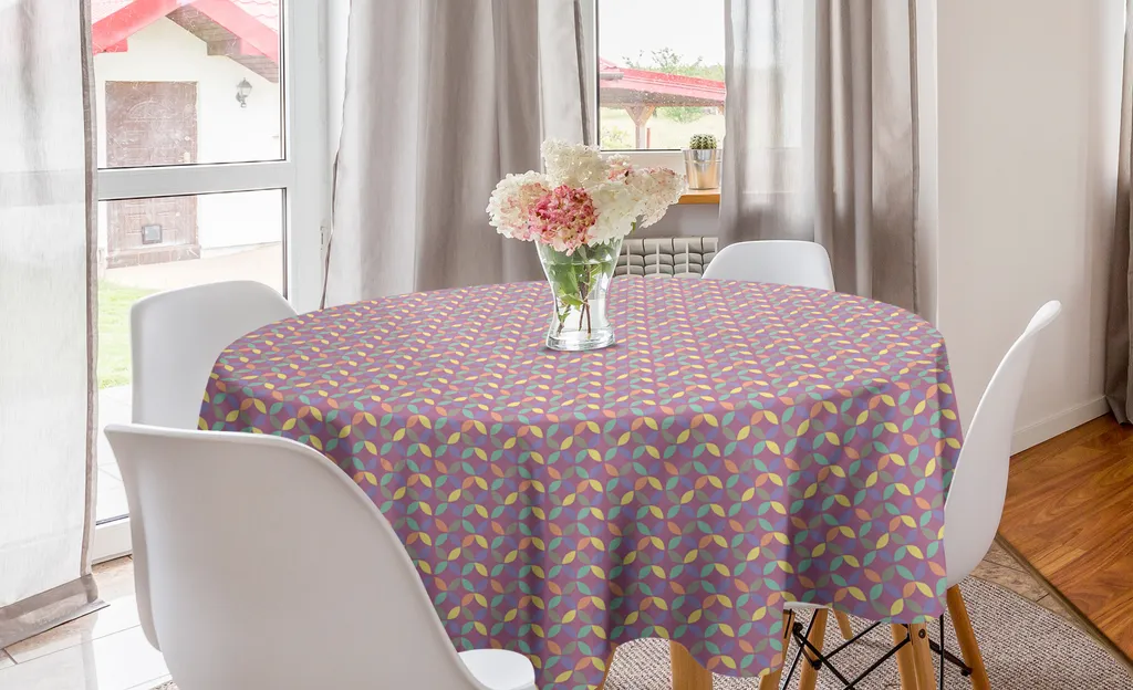 ABAKUHAUS Tovaglia geometrica rotonda, piastrelle retrò disco, tovaglia circolare per sala da pranzo, decorazione cucina, 150 cm, fucsia chiaro multicolore
