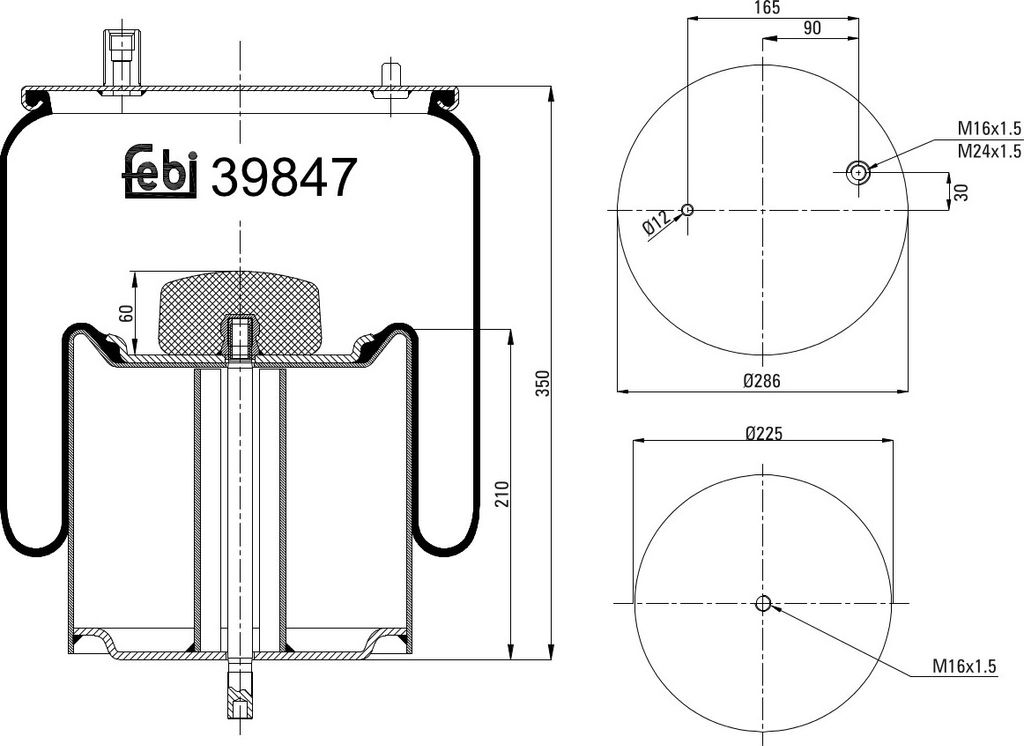 FEBI BILSTEIN Luftfederbalg Federbalg 39847 Hinten Links Hinten Rechts für VOLVO FE 210 350mm 286 225mm