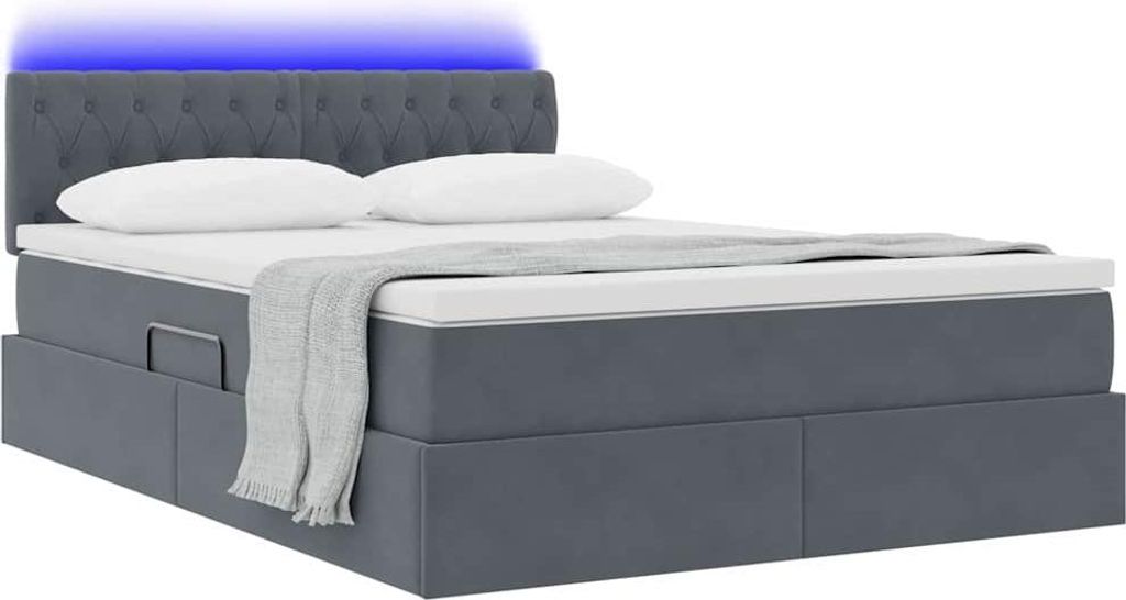 (Design 2026) Bett mit Stauraum und LED Dunkelgrau 140 x 200cm Samt - HOMMIE 434800 - Klassische BettenJugendbett Tagesbett