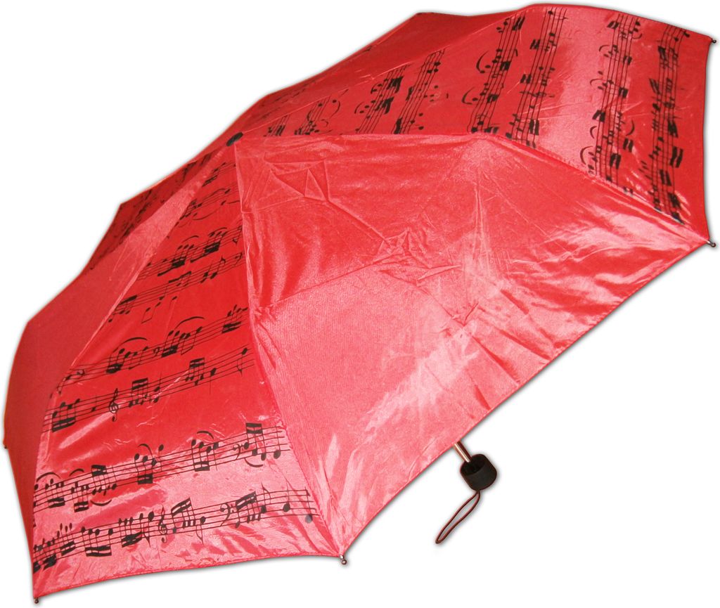 REGENSCHIRM Ø98cm ROT mit Noten Manuell Länge 25-57cm Taschenregenschirm Taschenschirm Schirm 1014T