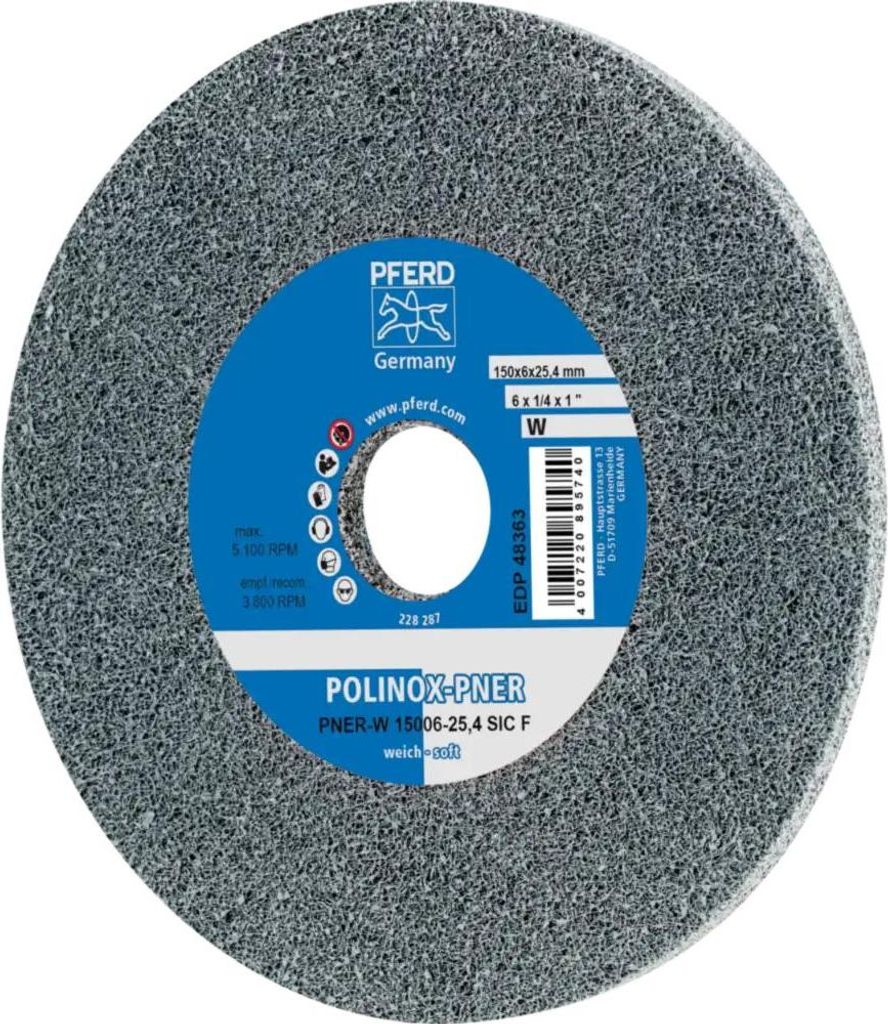 PFERD PNER-W 15006-25,4 SiC F, Stahl, Nicht-eisenhaltiges Metall, Bronze, Edelstahl, Kunststoff, Aluminium, Kupfer, PFERD, 2,54 cm, 15 cm, 5100 RPM...