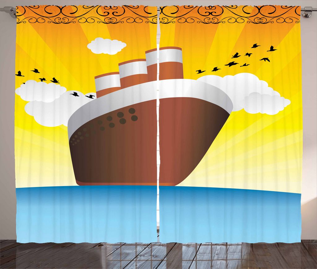 ABAKUHAUS Vintage Boat Rustikaler Vorhang, Art Deco Big Schiff, Wohnzimmer Universalband Gardinen mit Schlaufen und Haken, 280 x 245 cm, Mehrfarbig