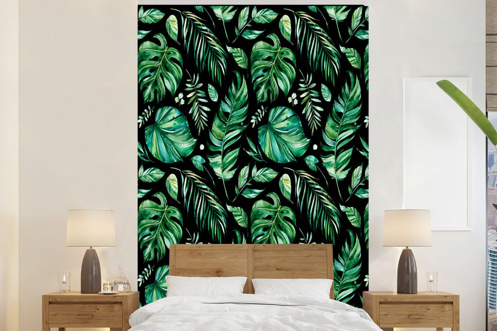 MuchoWow Fototapete für Wohnzimmer oder Schlafzimmer Wandtapete Vinyl Motivtapete Blätter - Vintage - Natur - 170x260 cm - Wohnzimmertapete