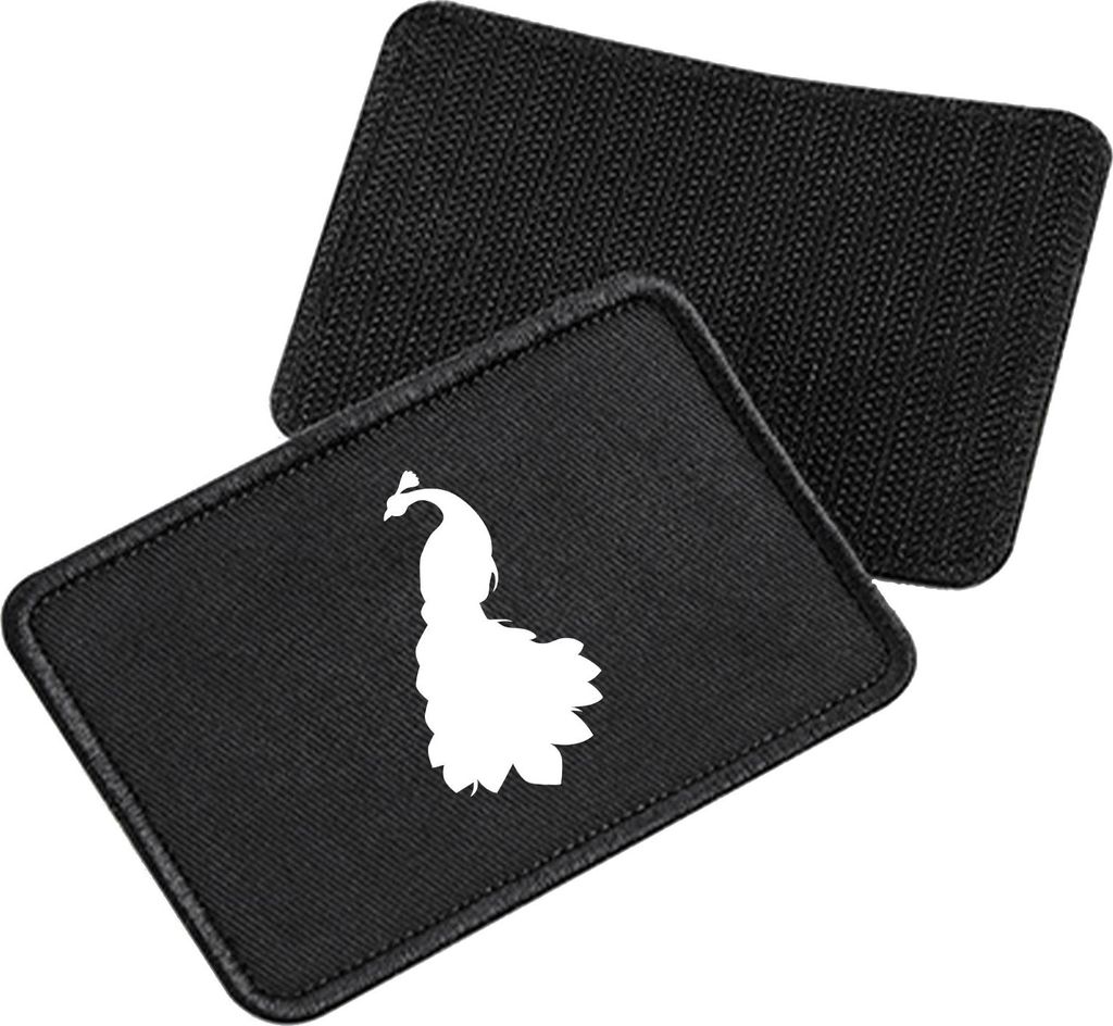 Huuraa Patch Pfau Silhouette Black 10 x 6,5cm Baumwolle Klettpatch für Mütze Geschenkidee