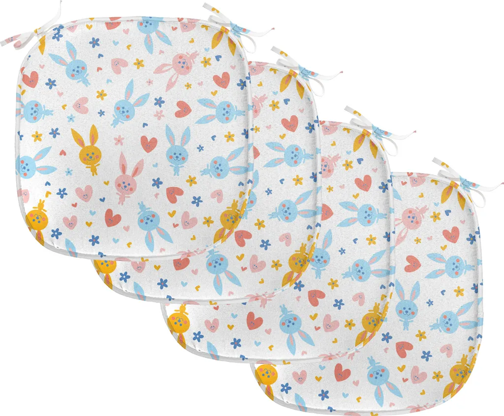 ABAKUHAUS Set 4 Cuscini Sedie 40x40 Impermeabili | Coniglietti e Fiori