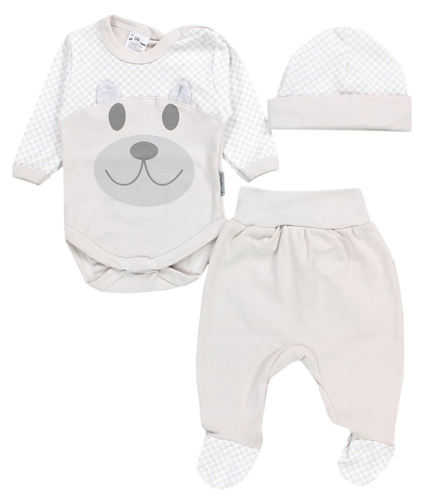 TupTam Baby Kleidung Set Body Strampelhose Mütze Bekleidungsset Jungen Mädchen, Farbe: Bär / Beige, Größe: 68