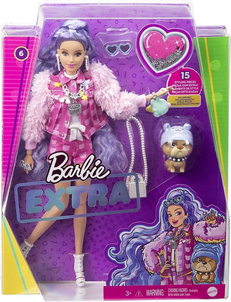 Barbie Extra Puppe mit lila-welligem Haar, Anziehpuppe, Produktbild