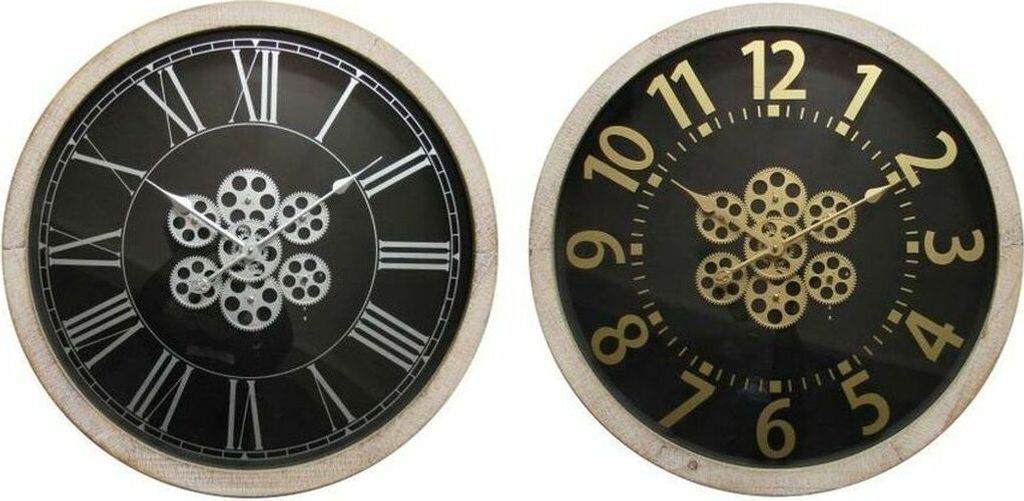 Wanduhr DKD Home Decor Schwarz Gold Silberfarben Kristall Holz MDF 68 x 8 x 68 cm (2 Stück)