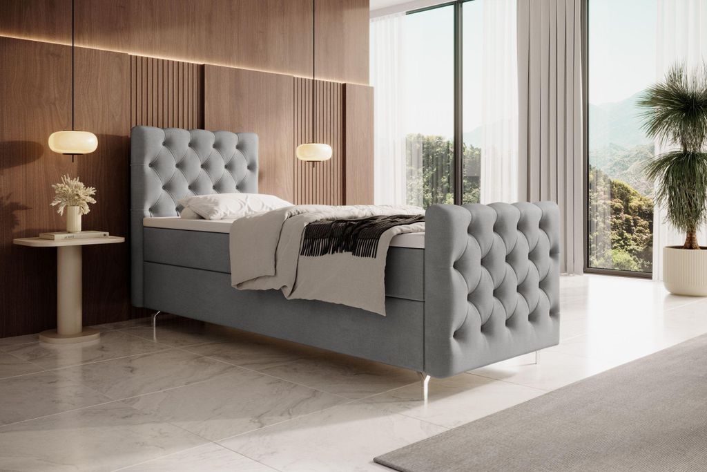 BOXBETT CHESTER PLUS mit Matratze H3 und Topper 100x200 Monolith 84 Bett Bettkasten Einzellbett Hotelbett Schlafzimmer Stauraum