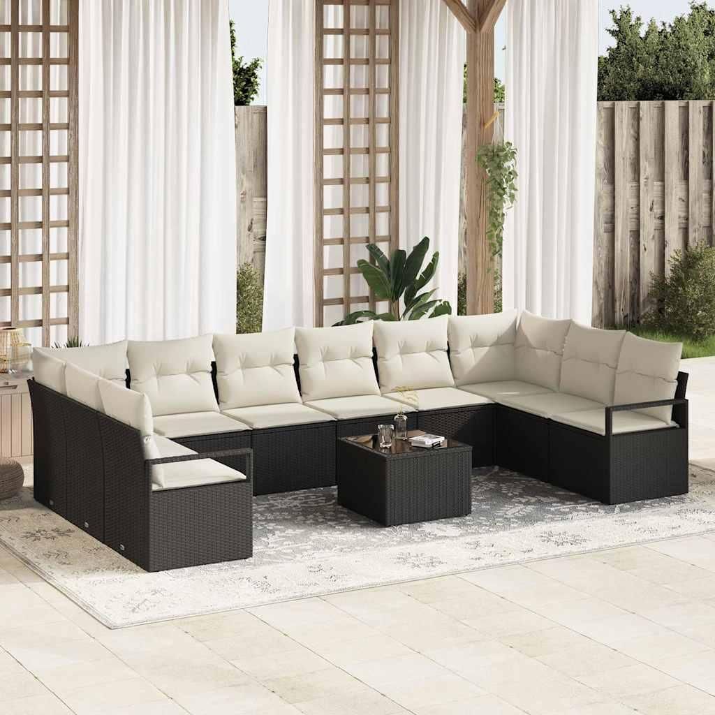 "Rabatt" Sofa Set mit Kissen 11 pcs - Gute Qualität - Schwarz Poly-Rattan - Lounge-Dining set CC12556