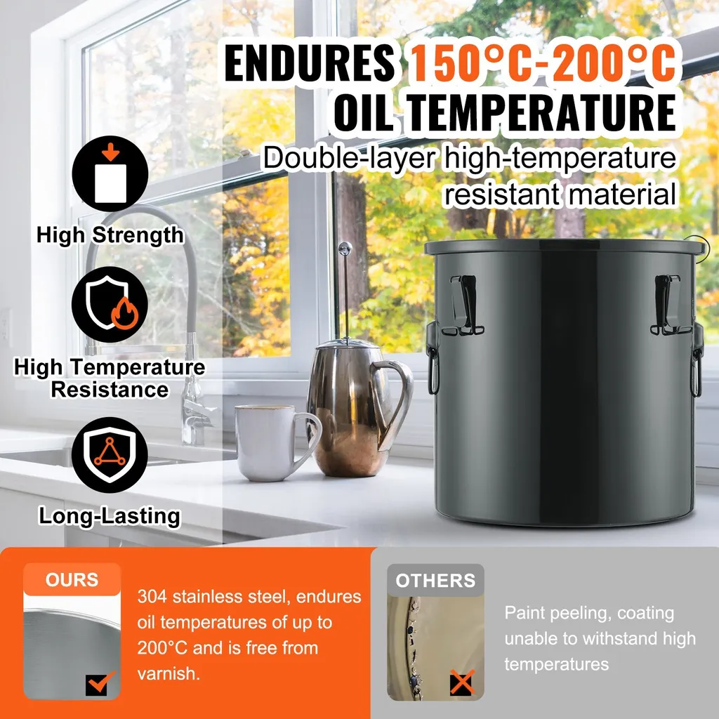 Contenitore per lo smaltimento dell'olio di friggitrice da 30 litri, secchio per olio di friggitrice in acciaio inox, rivestimento antiruggine, contenitore per il trasporto dell'olio con coperchio, sacchetto filtrante per il filtraggio dell'olio di cottura caldo, nero - 3