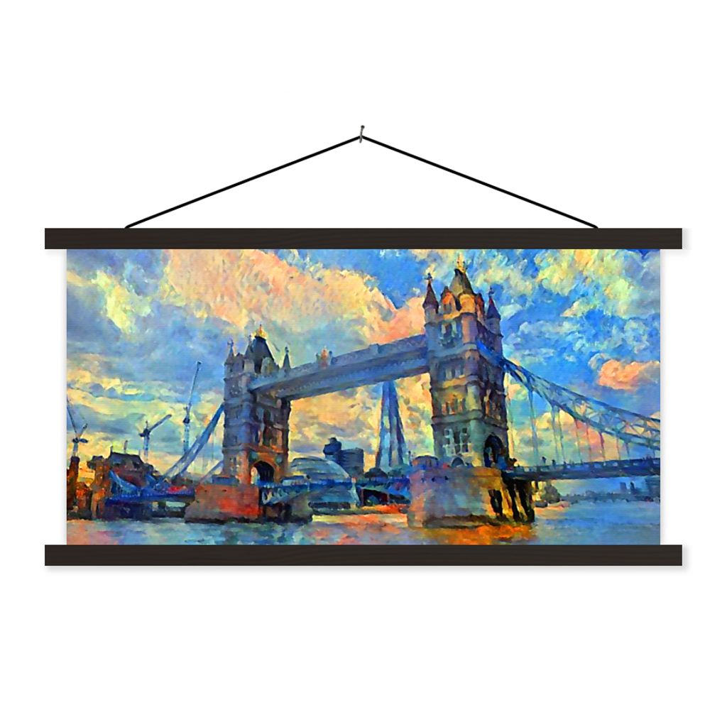 MuchoWow Textilposter Gemälde - London - Brücke - Öl 60x30 cm mit schwarzem Rahmen - Textilien