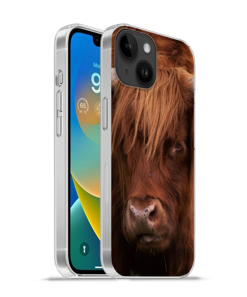 MuchoWow Handyhülle Schutzhülle Hülle für Apple iPhone 14 - Softcase Schottischer Highlander - Orange - Tiere Silikon Softcase Handy Hülle -...