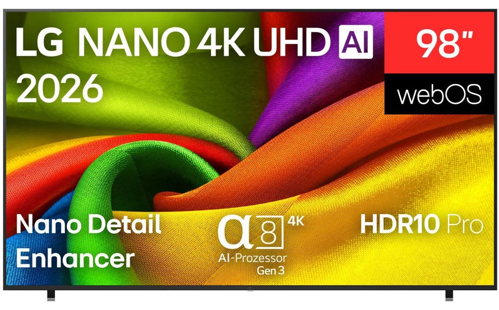 LG NANO 4K UHD AI 98NU900B6LB, 2,49 m (98"), 3840 x 2160 Produktbild 