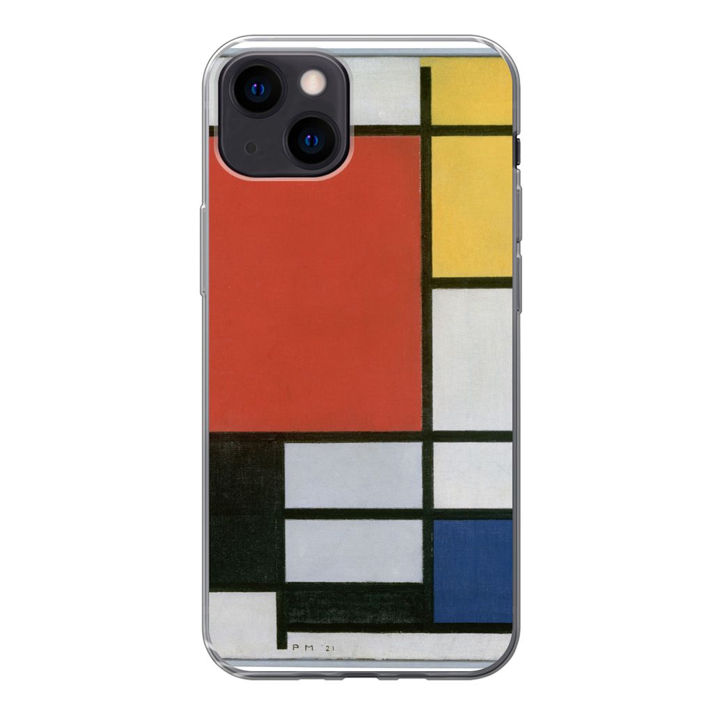 MuchoWow Handyhülle Schutzhülle Hülle für iPhone 13 Komposition 2 in Rot Blau und Gelb - Piet Mondrian Silikon Softcase Handy Hülle - Karten...