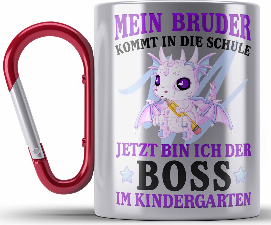 Trendation - Einschulung Geschenk für Schultüte Füllung Edelstahl Tasse Karabiner Schulstart 1. Schultag Schuleinführung Schulanfang Geschenkid...