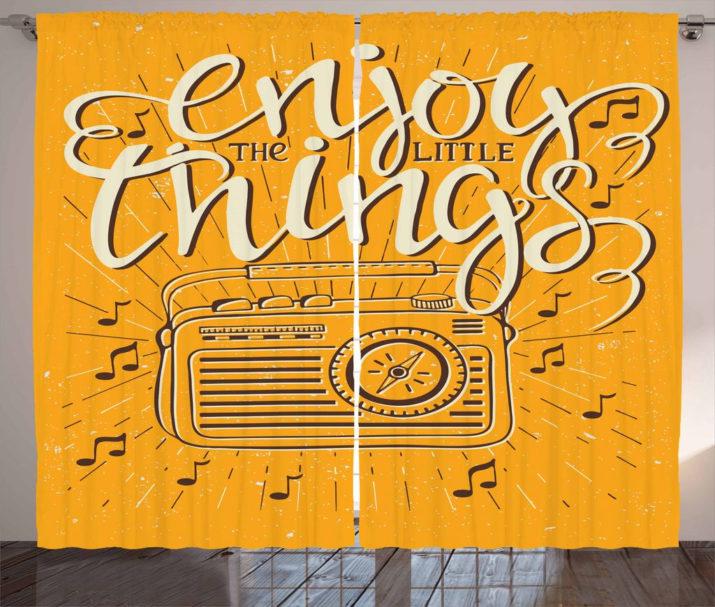 ABAKUHAUS Zitat Rustikaler Vorhang, Retro Radio Wiedergabe von Musik, Wohnzimmer Universalband Gardinen mit Schlaufen und Haken, 280 x 175 cm, Mari...