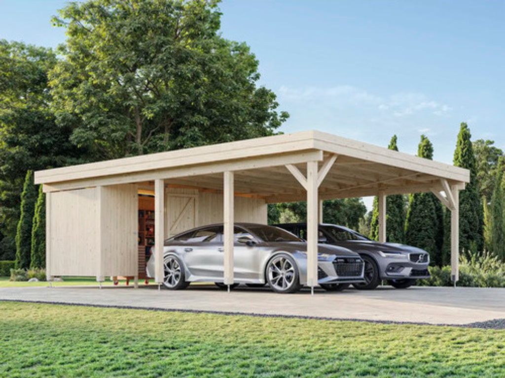 Doppelcarport Palmako Karl 40,6 m² inkl. Geräteraum 555 x 732 cm weiß