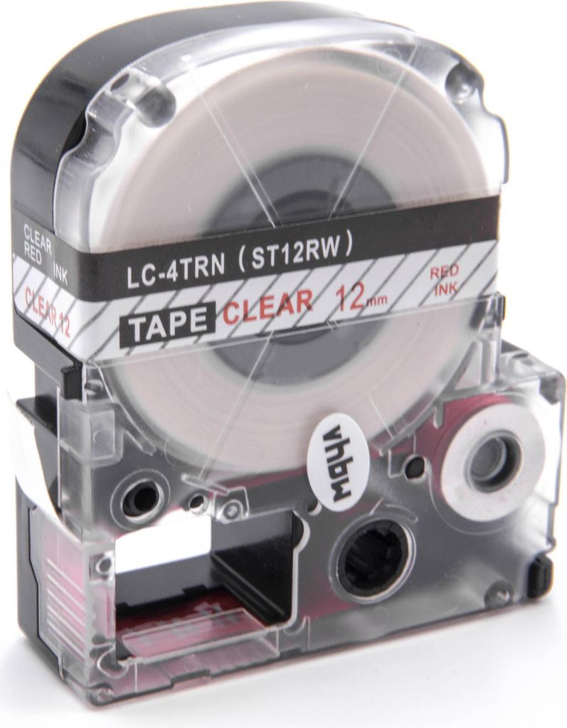 vhbw Schriftband-Kassette kompatibel mit KingJim SR-PBW1, SR-RK1, SR750, SR950 Etiketten-Drucker 8m x 12mm Rot auf Transparent