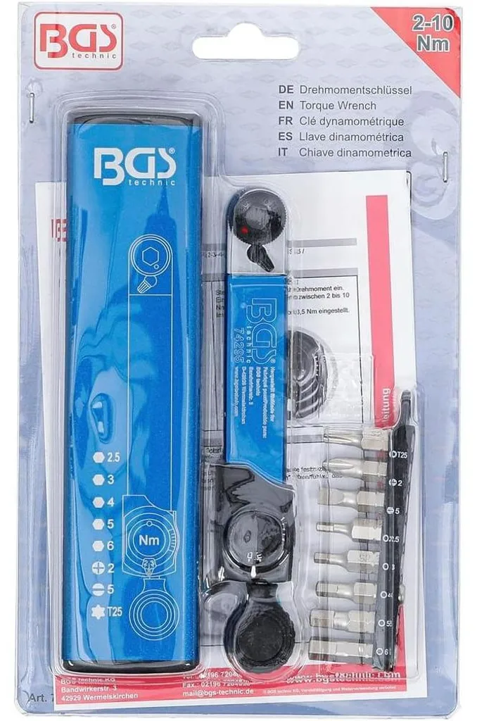 Clé Dynamométrique 2-10 Nm D-Work avec Jeu d'Embouts 9 pcs 1/4 - 9