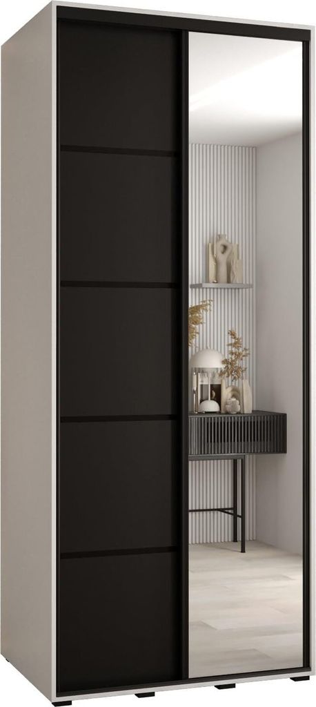 MEBLE KRYSPOL Davos 5 Schrank, zwei Türen - 235,2x110x60 cm - Weiß Schwarz Schwarz