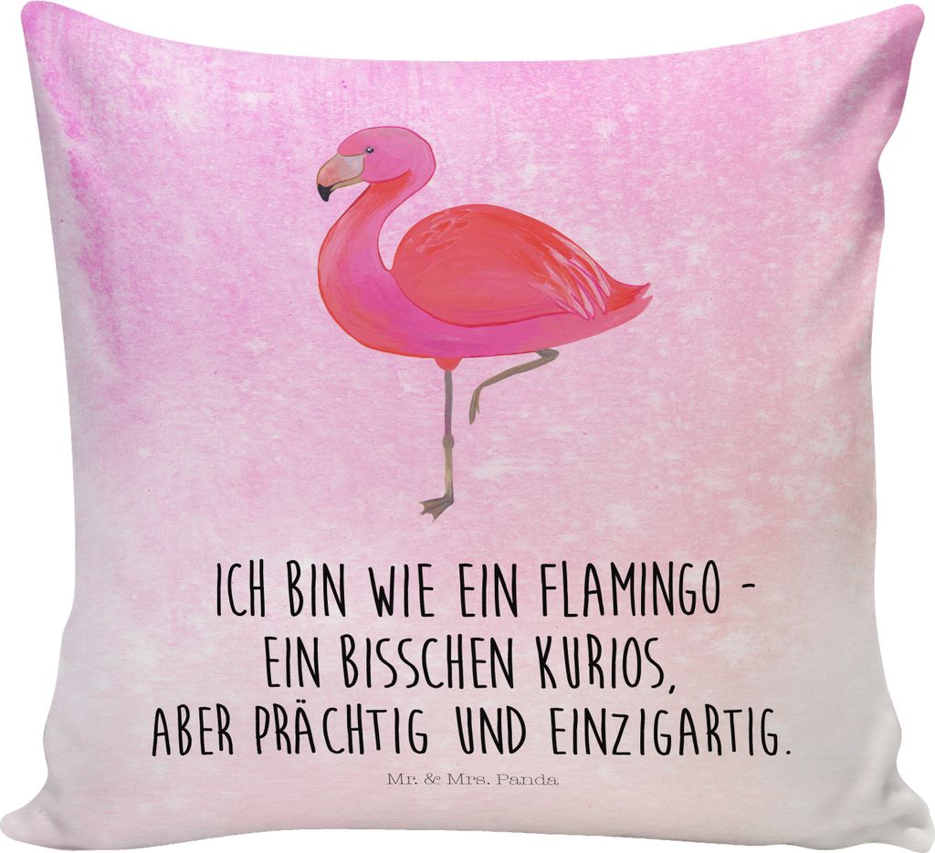 Mr. & Mrs. Panda Sofa Kissen Flamingo Classic - Aquarell Pink - Geschenk, Kleines, Zierkissen, Polster, kuschelkissen 40x40, Rosa, Couchkissen, Ein...