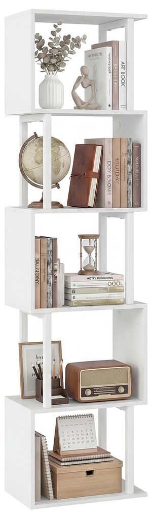 COSTWAY 5 stöckiges Bücherregal, geometrisches Standregal mit Metallrahmen, Lagerregal mit Kippschutz, Ausstellungsregal, 38x23x147 cm Weiß