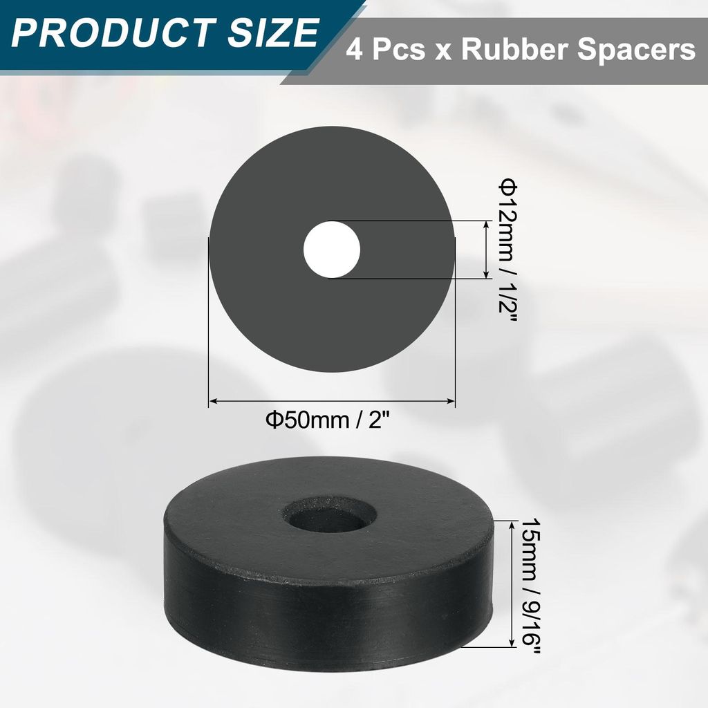 4 Stš¹ck Gummi Unterlegscheiben 50mm OD, Flache Beilagscheiben 12mm ID, 15mm Dicke Distanzhš¹lsen Gummidichtung Rund Abstandshalter fš¹r Wass...