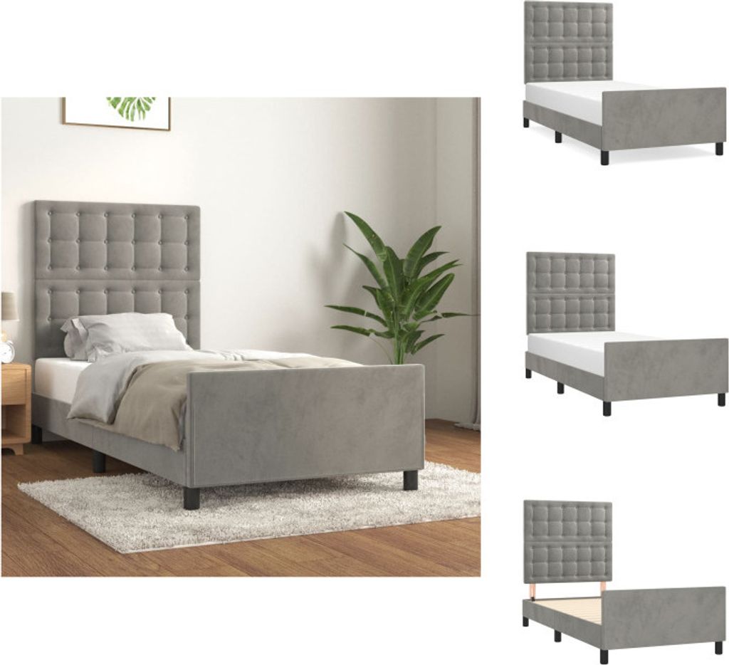vidaXL Bettgestell mit Kopfteil Hellgrau 90x200 cm Samt - Betten & Bettgestelle