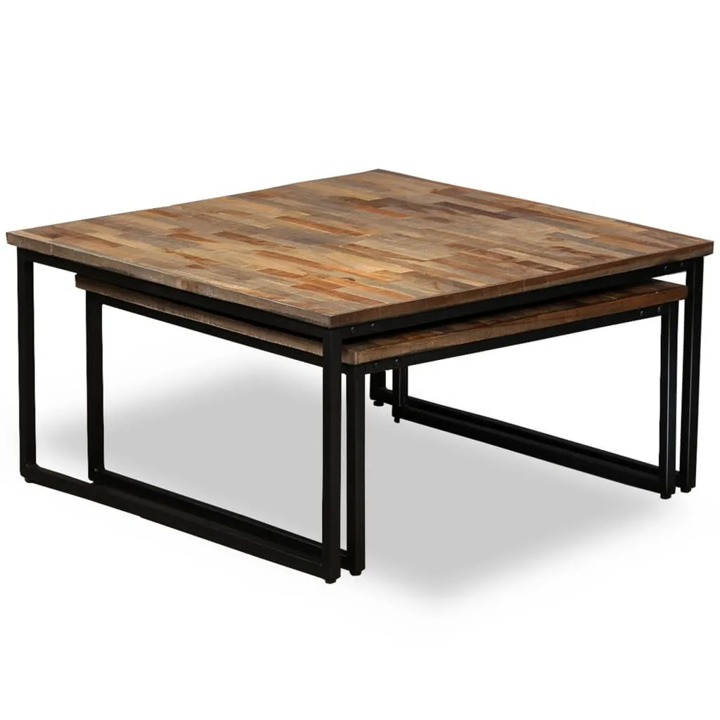 Table basse double en teck massif recyclé avec finition artisanale - 2