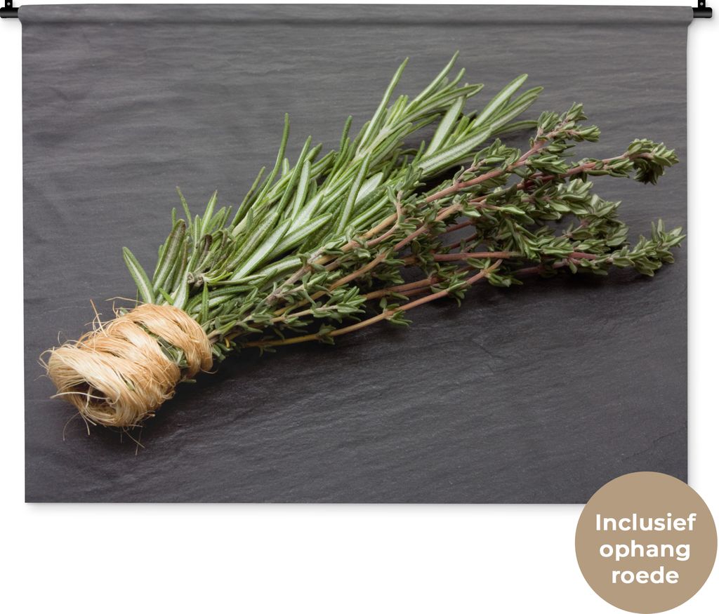 MuchoWow Wandteppich Wandbehang Thymian - Kräuter - Grün - Tisch - Küche - Stein 120x90 cm Tapisserie Dekoration Wandtuch - Wohnen - Aufhänge...