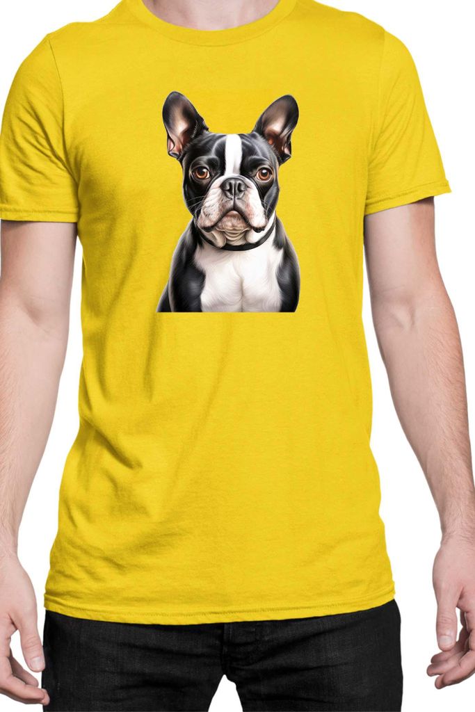 Herren T-Shirt Dogs Breeds Boston Terrier Dog Breed 007, Man 2XL / Gelb