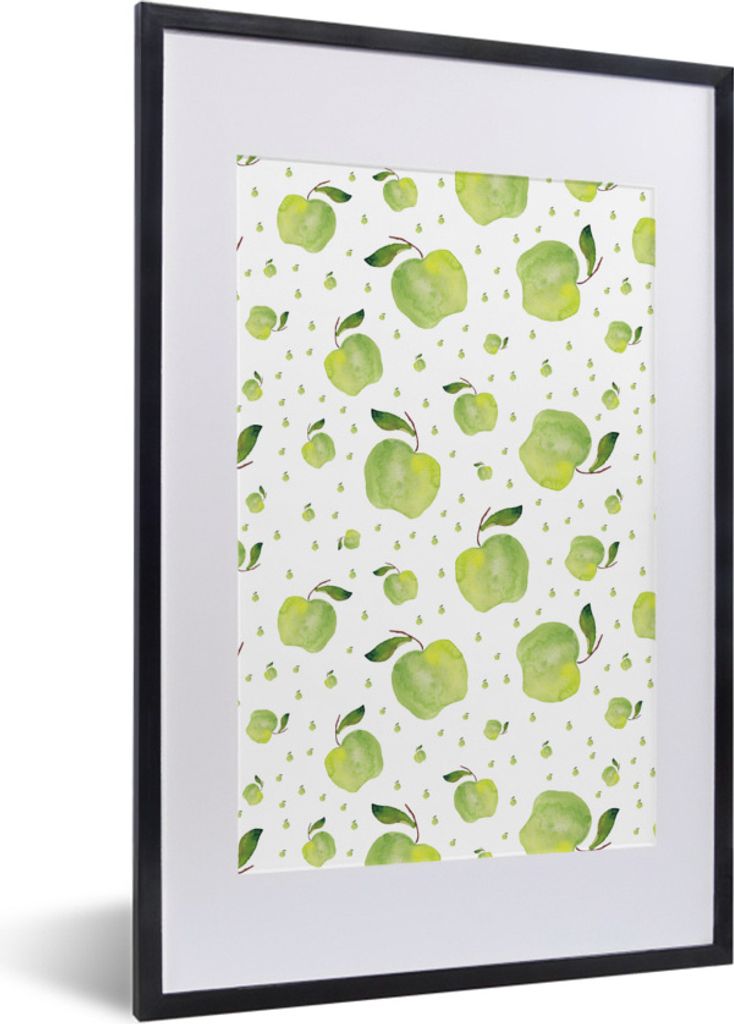 MuchoWow Gerahmtes Poster Äpfel - Aquarelle - Muster 40x60 cm - Poster mit Schwarzem Bilderrahmen Wandposter Rahmen Foto Bilder - Poster in Rahmen