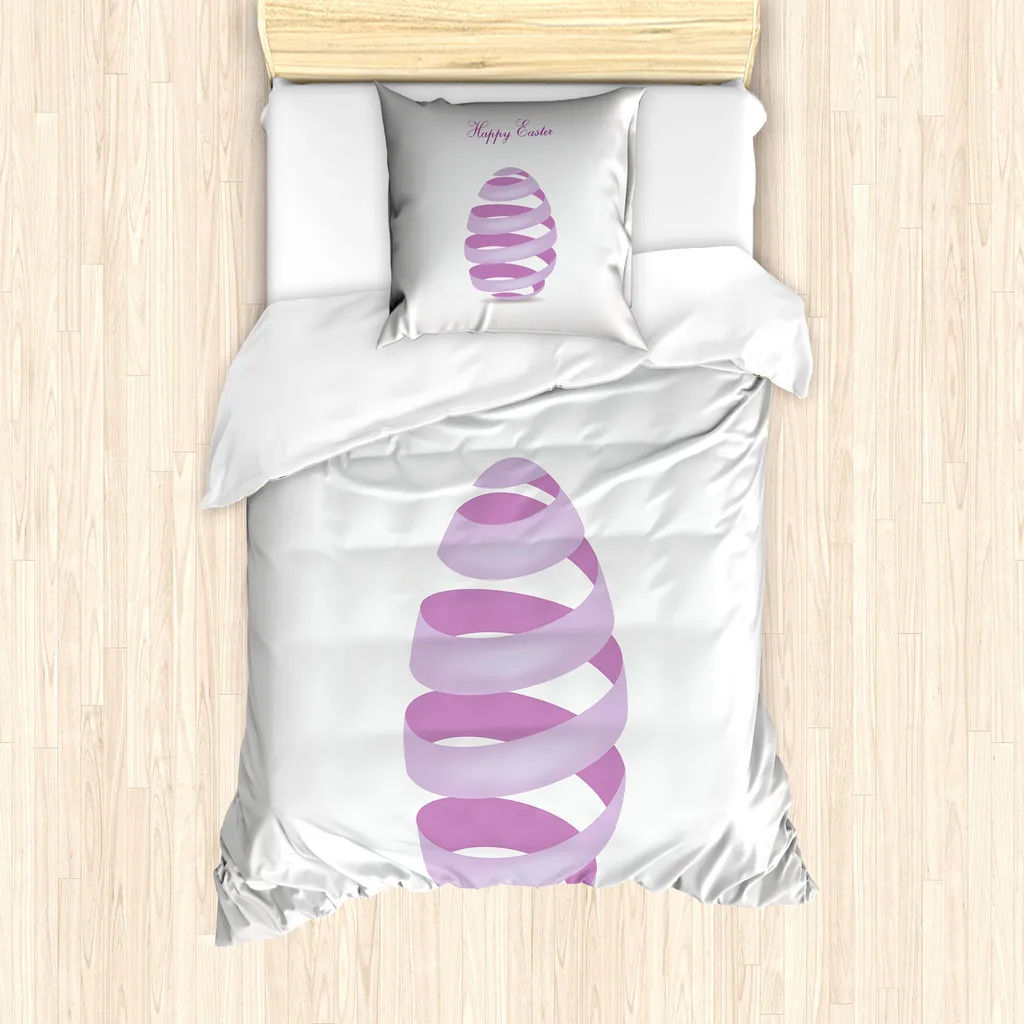 ABAKUHAUS Set copripiumino pasquale per letti singoli, elaborato motivo a forma di uovo con nastri, antiacaro e anallergico, con federa, 135 cm x 200 cm - 80 x 80 cm, viola lavanda-bianco