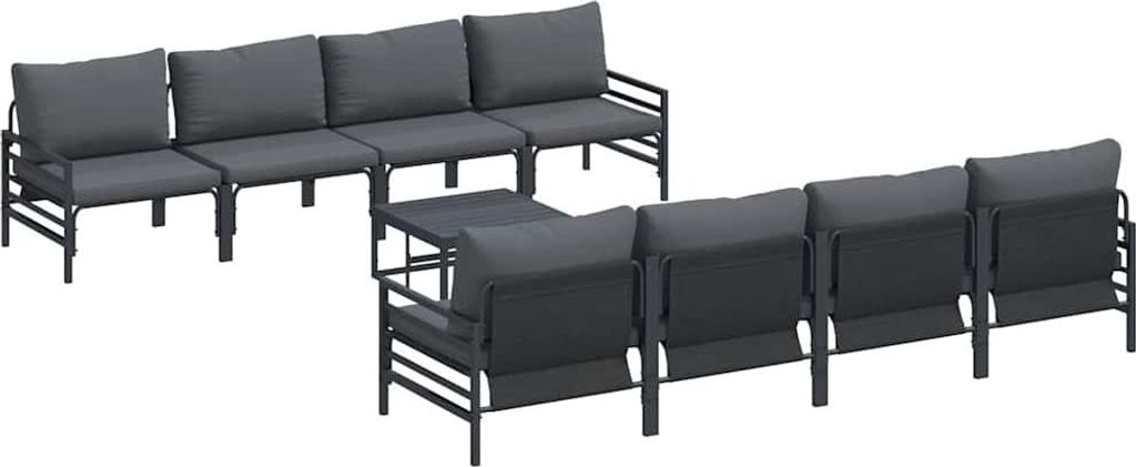 vidaXL Gartensofa-set mit Kissen 9 pcs Schwarz Stahl
