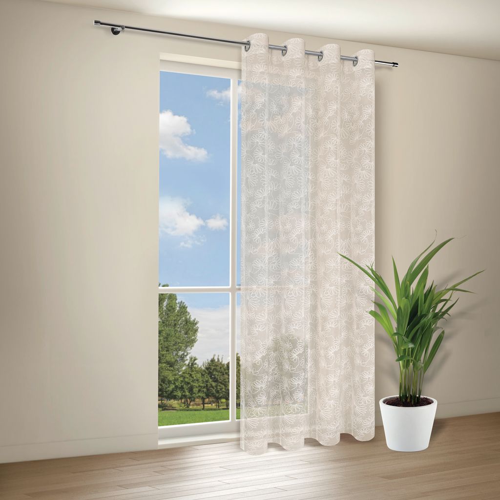 Ösenvorhang "Malibu" halbtransparent mit Blumenmuster in hellgrau 140cm x 245cm