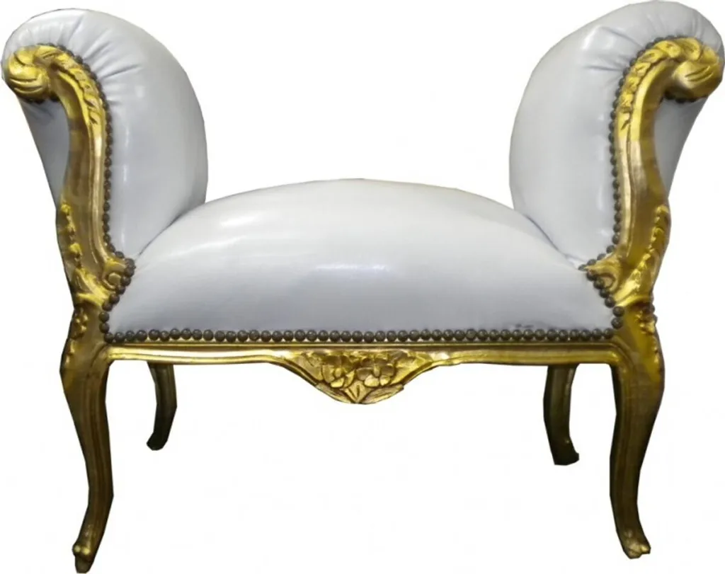 Banc Baroque Blanc et Or - Tabouret de Coiffeuse Chic Casa Padrino