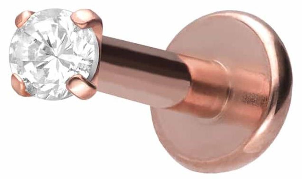 Ohrpiercing, Nasenpiercing Titan Labret mit Innengewinde EINGEFASSTER KRISTALL RoséGold Stablänge: 8mm | Stabstärke: 1,6mm | Kristallgröße: 2,5mm