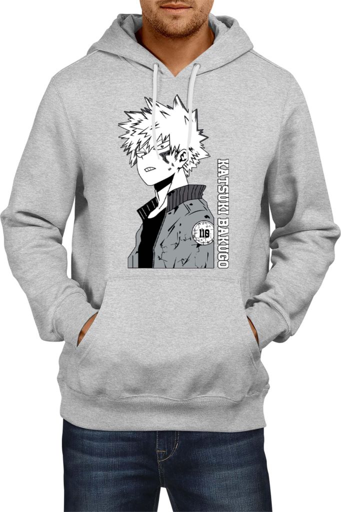 Herren Kapuzenpullover Japan Manga Anime Comics Animation My Hero Anime Academia Katsuki, Man S / Grau
