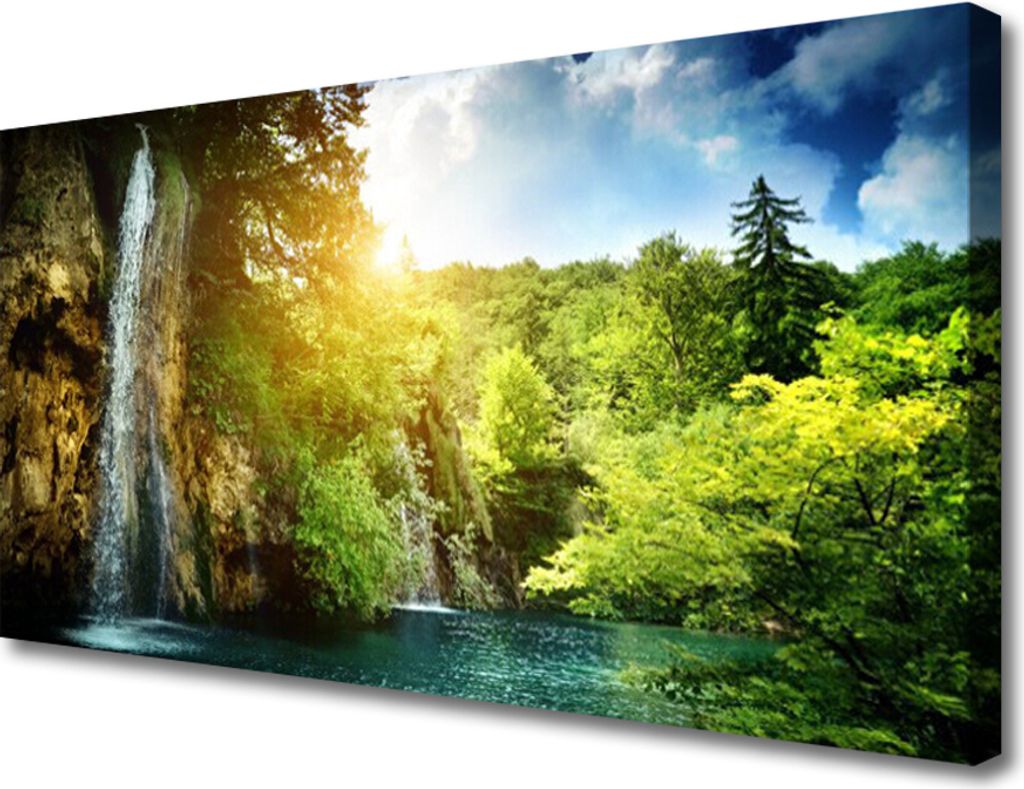 Tulup Leinwand-Bilder 100x50 Wandbild Canvas Kunstdruck Wasserfall Bäume Landschaft