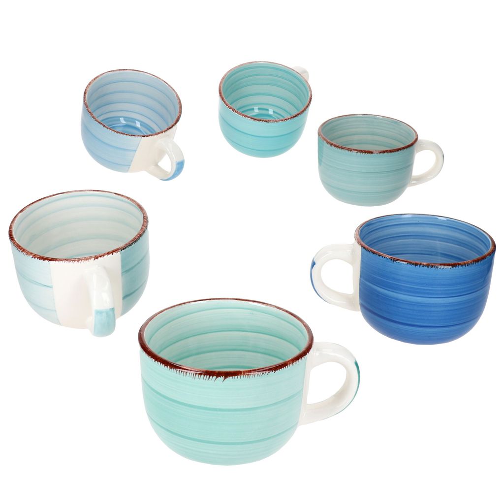 6er Set Blue Jumbotasse 400ml 6 Personen blaue XL-Becher Kakao Kaffee Tee Mug