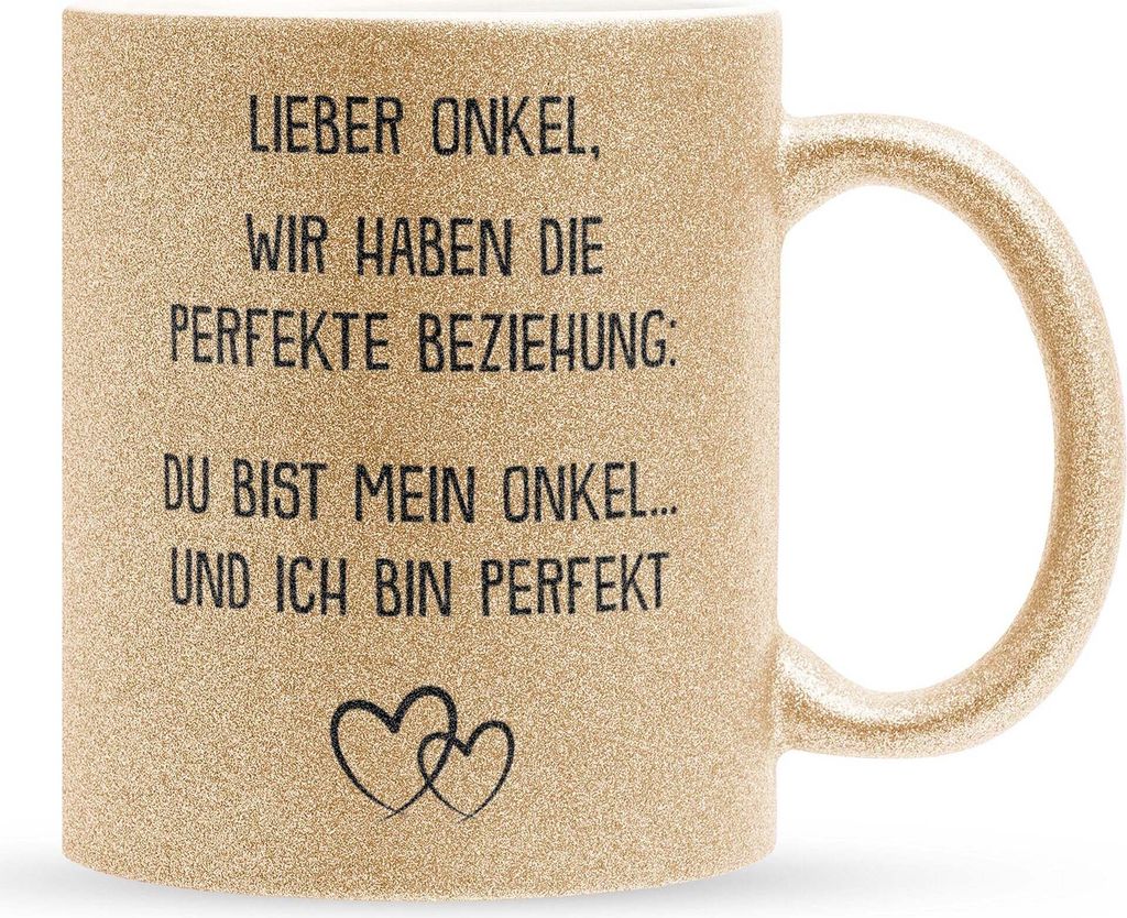 22Feels Glitzertasse Gold Bester Onkel Geschenk Geburtstag Weihnachten Kaffeetasse Männer Lustig Haferl Vatertag Herrentag Geschenkidee Bürotasse