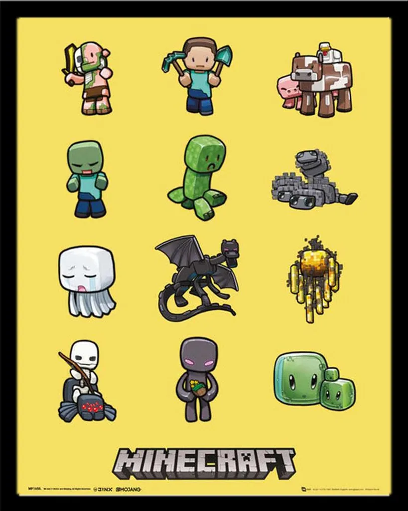 Tableau Minecraft Personnages et Cadre Noir Shinsuke sous Vitre Acrylique
