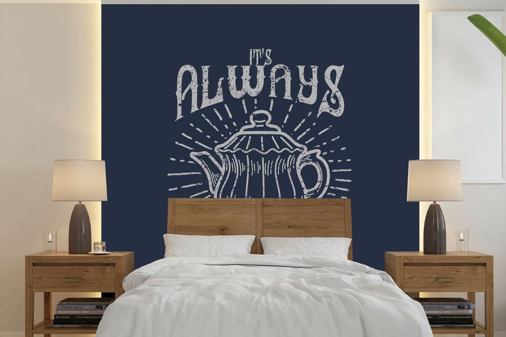 MuchoWow Fototapete für Wohnzimmer oder Schlafzimmer Wandtapete Vinyl Motivtapete Teekanne - Vintage - Briefe - 240x240 cm - Schlafzimmer-Tapete