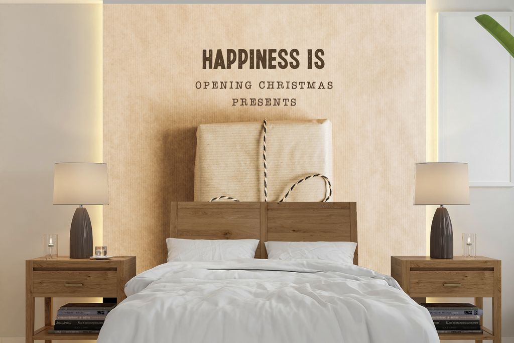 MuchoWow Fototapete für Wohnzimmer oder Schlafzimmer Wandtapete Vinyl Motivtapete Weihnachten - Geschenk - Zitat - 220x220 cm - Tapeten