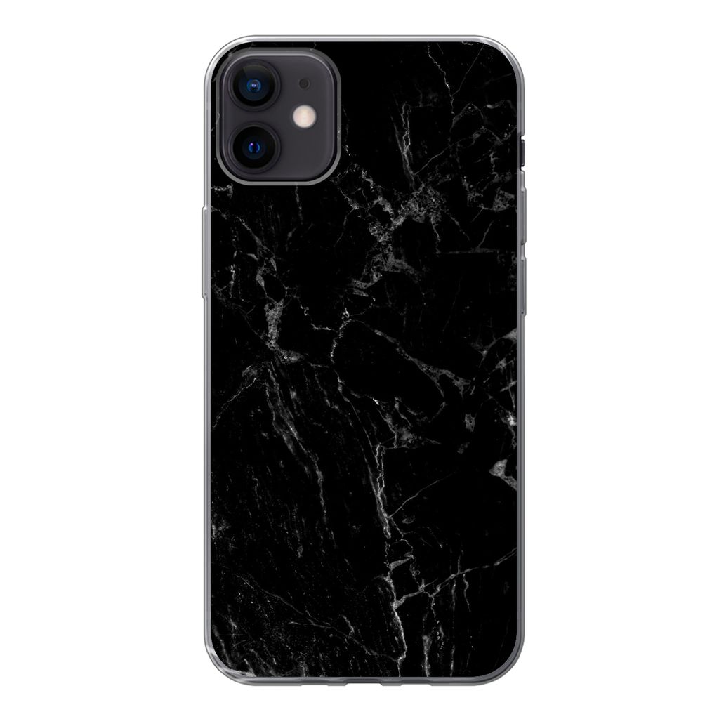 MuchoWow Handyhülle Schutzhülle Hülle für iPhone 12 mini Marmor - Schwarz - Naturstein Silikon Softcase Handy Hülle - Bild