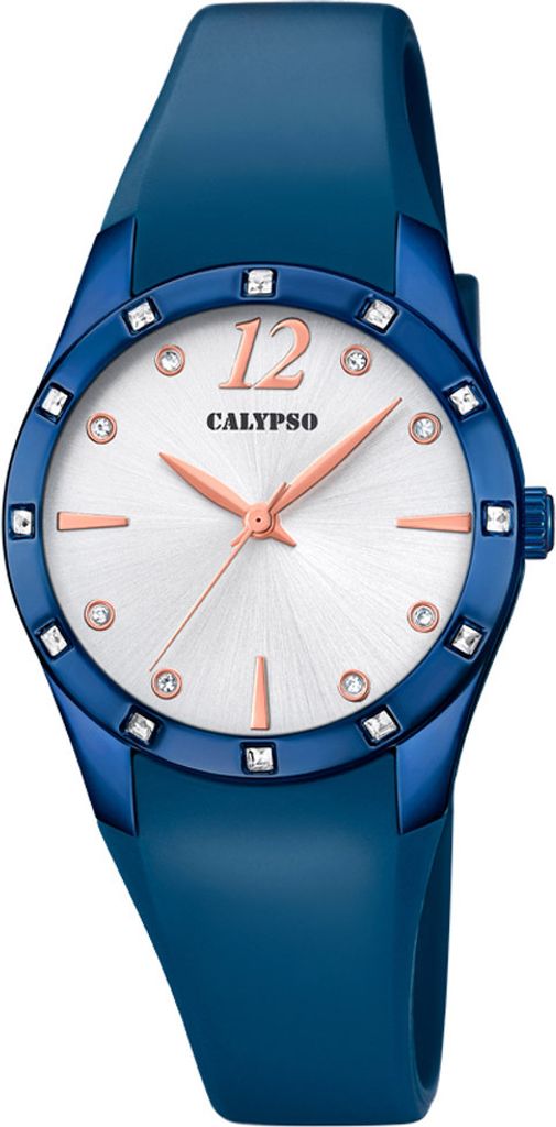 Calypso Damenuhr | analog Quarz Steinbesatz PolyurethanBand blau K5714/3