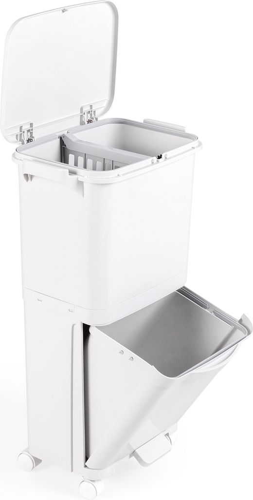 COSTWAY 2-stufiger Mülleimer, Küchenabfalleimer mit schräg gestaltetem unterem Fach, abschließbaren Rollen, erhöhtem Design